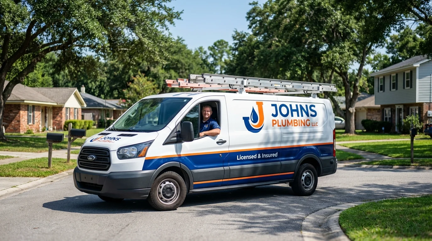 Johns Plumbing LLC service van in Frenchville, ME