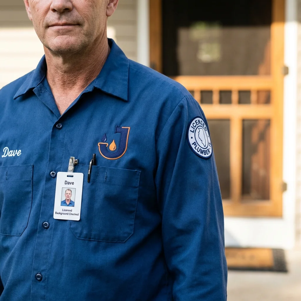 Licensed plumber showing ID badge in Frenchville, ME