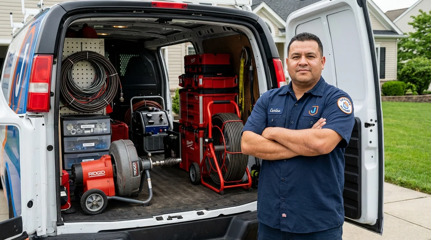 Professional drain cleaning equipment and Johns Plumbing LLC plumber in Frenchville